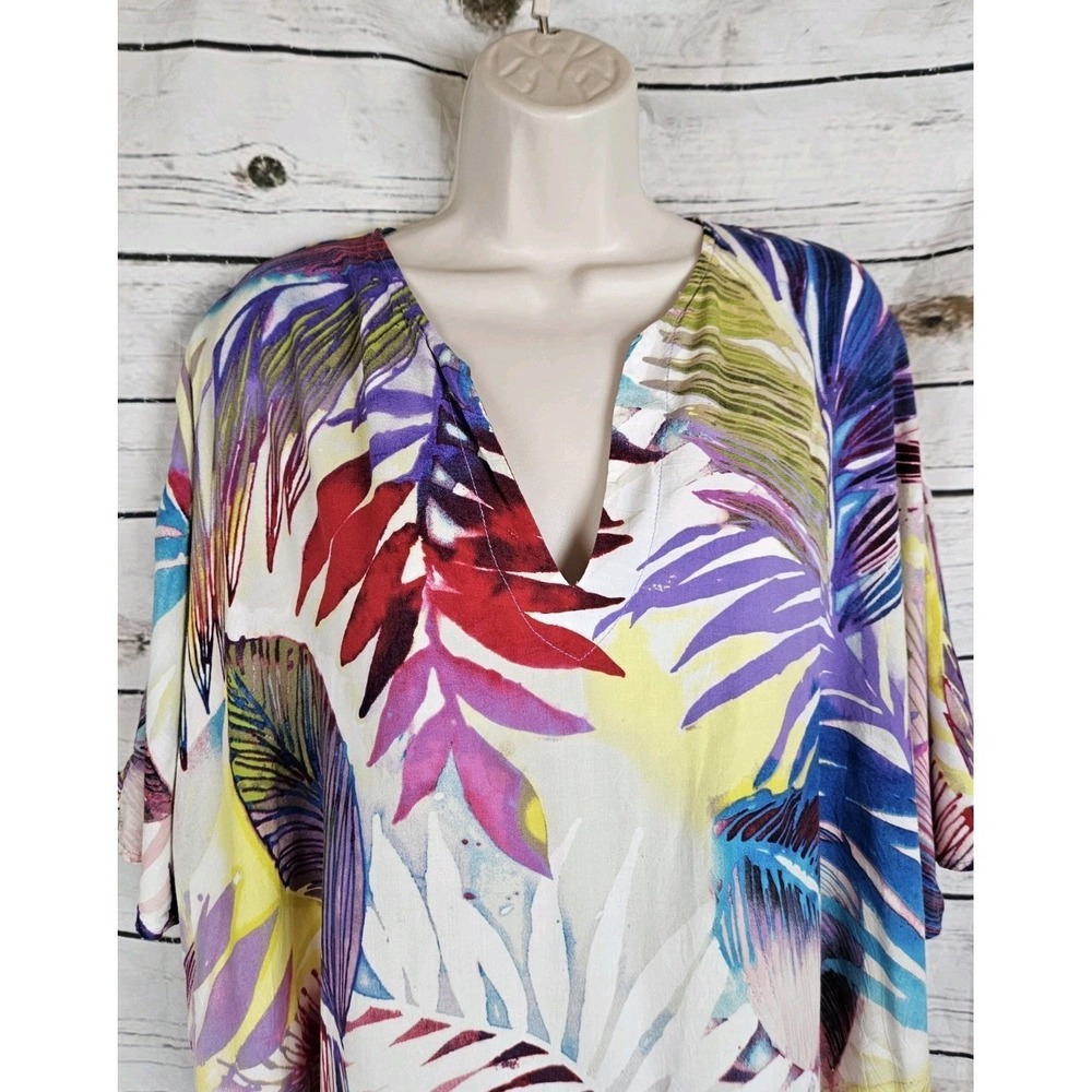 Jams World Floral 100% Rayon Tropical Hawaiian Tunic Dress Large Womens - Picture 2 of 7